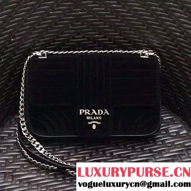 Prada Diagramme Velvet Small Shoulder Bag 1BD108 Black 2018 (GYF-7120807 )