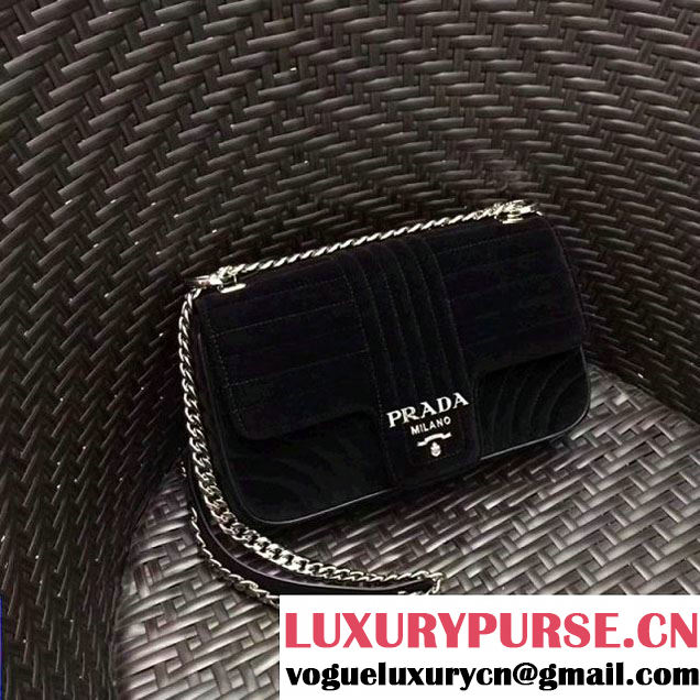 Prada Diagramme Velvet Small Shoulder Bag 1BD108 Black 2018 (GYF-7120807 )