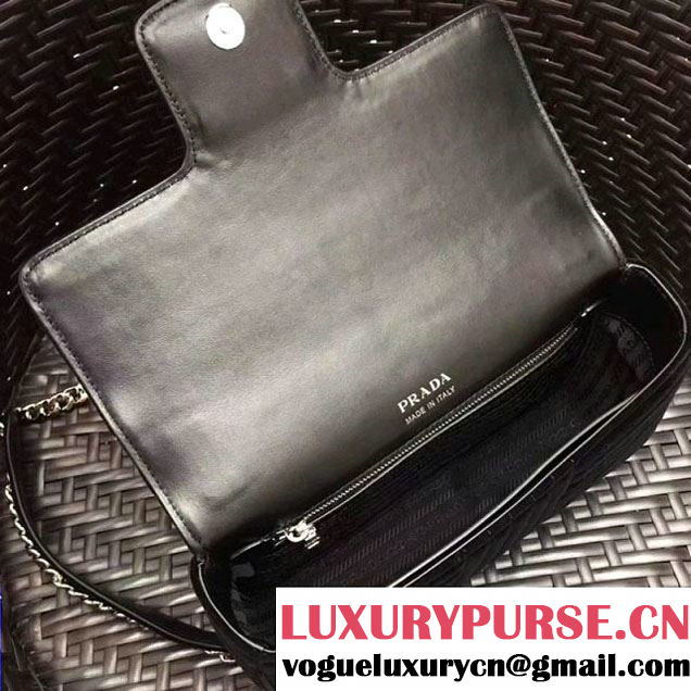 Prada Diagramme Velvet Small Shoulder Bag 1BD108 Black 2018 (GYF-7120807 )