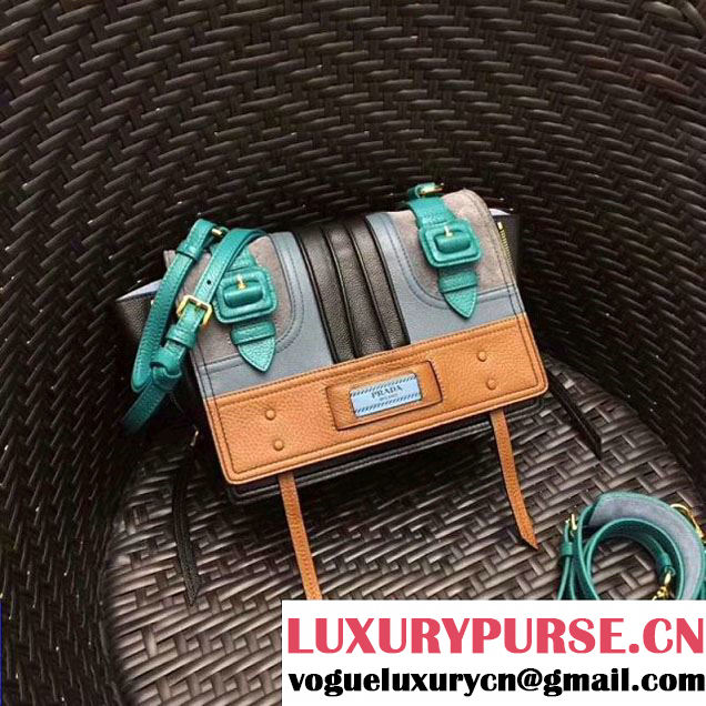 Prada Etiquette Leather Bag 1BD093 Light Blue/Brown 2018 (GYF-7120802 )
