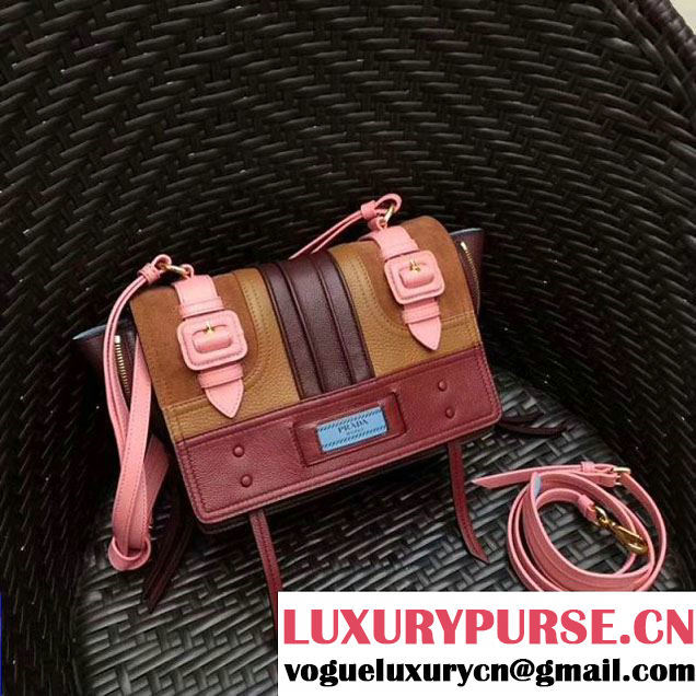 Prada Etiquette Leather Bag 1BD093 Pin/Tan/Burgundy 2017 (GYF-7120801 )