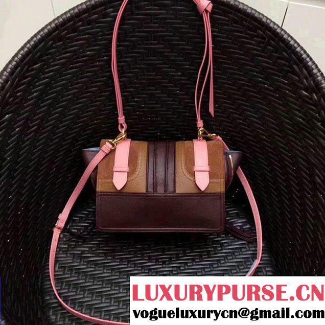 Prada Etiquette Leather Bag 1BD093 Pin/Tan/Burgundy 2017 (GYF-7120801 )