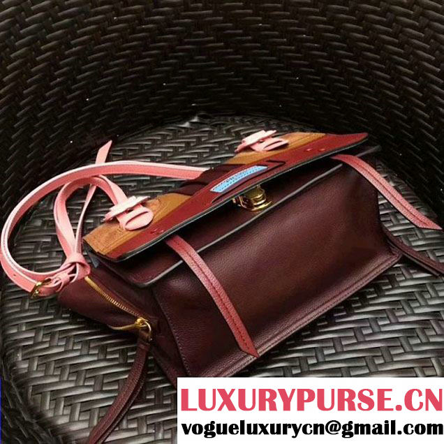 Prada Etiquette Leather Bag 1BD093 Pin/Tan/Burgundy 2017 (GYF-7120801 )