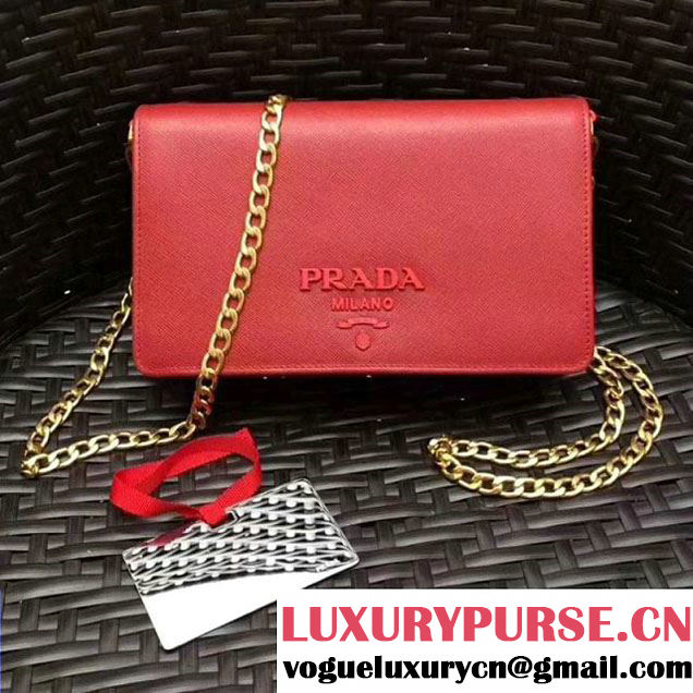 Prada Monochrome Saffiano Leather Small Cross-body Wallet Bag Red 2017 (GYF-7120921 )