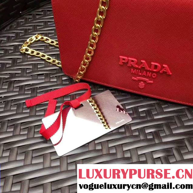 Prada Monochrome Saffiano Leather Small Cross-body Wallet Bag Red 2017 (GYF-7120921 )