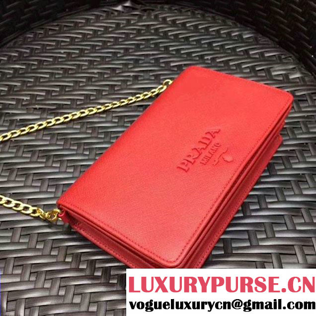 Prada Monochrome Saffiano Leather Small Cross-body Wallet Bag Red 2017 (GYF-7120921 )