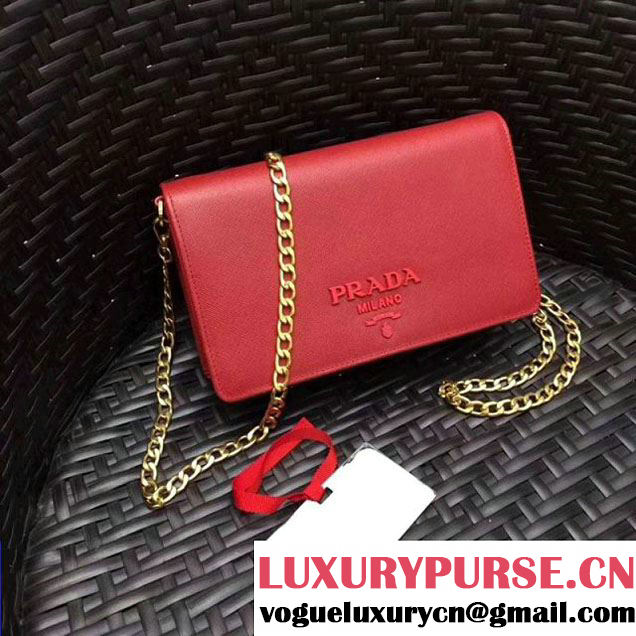 Prada Monochrome Saffiano Leather Small Cross-body Wallet Bag Red 2017 (GYF-7120921 )