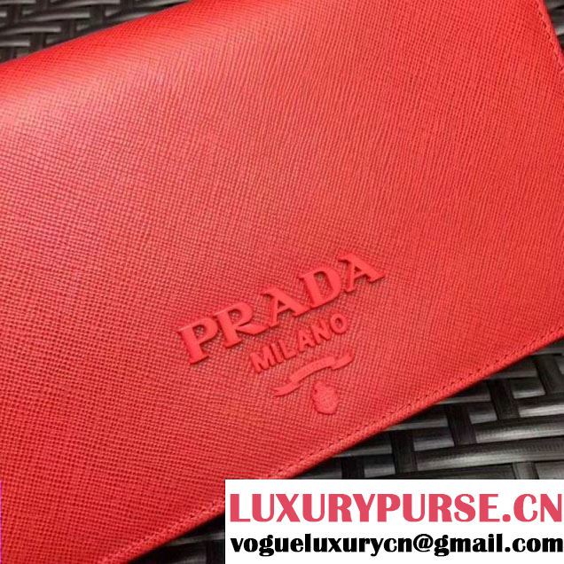 Prada Monochrome Saffiano Leather Small Cross-body Wallet Bag Red 2017 (GYF-7120921 )
