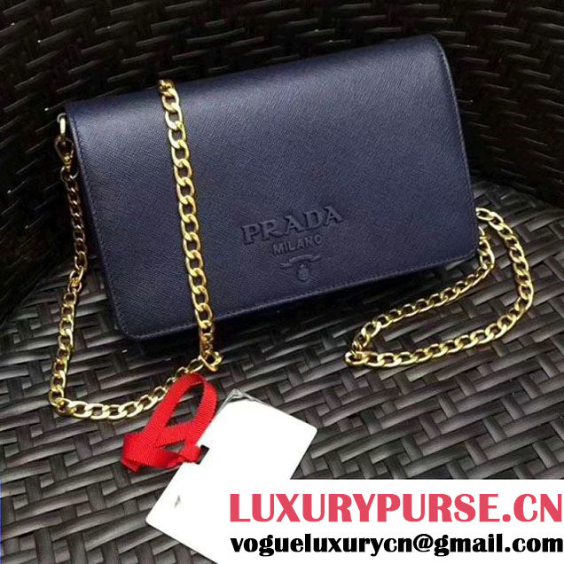 Prada Monochrome Saffiano Leather Small Cross-body Wallet Bag Deep Blue 2017 (GYF-7120920 )