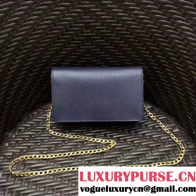 Prada Monochrome Saffiano Leather Small Cross-body Wallet Bag Deep Blue 2017 (GYF-7120920 )