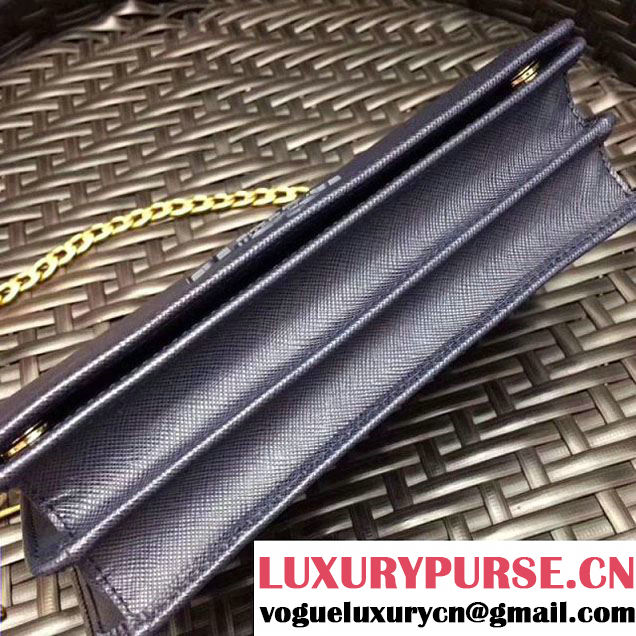 Prada Monochrome Saffiano Leather Small Cross-body Wallet Bag Deep Blue 2017 (GYF-7120920 )