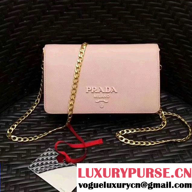 Prada Monochrome Saffiano Leather Small Cross-body Wallet Bag Pale Pink 2017 (GYF-7120919 )