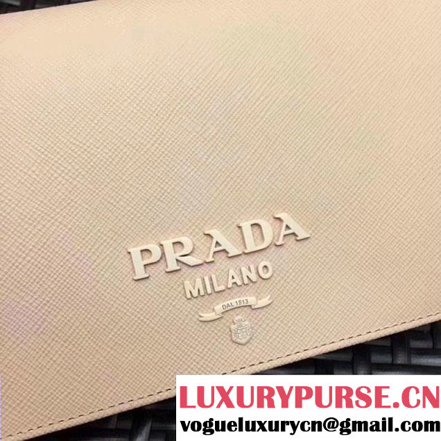 Prada Monochrome Saffiano Leather Small Cross-body Wallet Bag Pale Pink 2017 (GYF-7120919 )