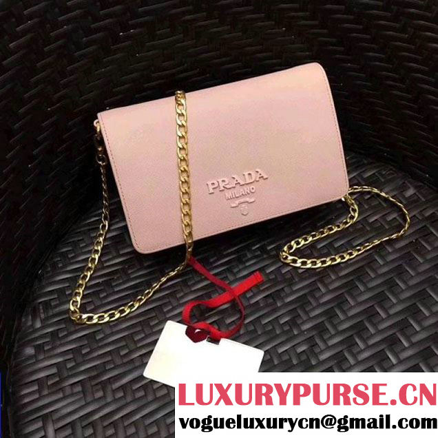 Prada Monochrome Saffiano Leather Small Cross-body Wallet Bag Pale Pink 2017 (GYF-7120919 )