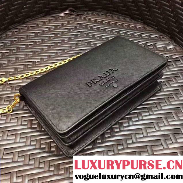 Prada Monochrome Saffiano Leather Small Cross-body Wallet Bag Black 2017 (GYF-7120918 )