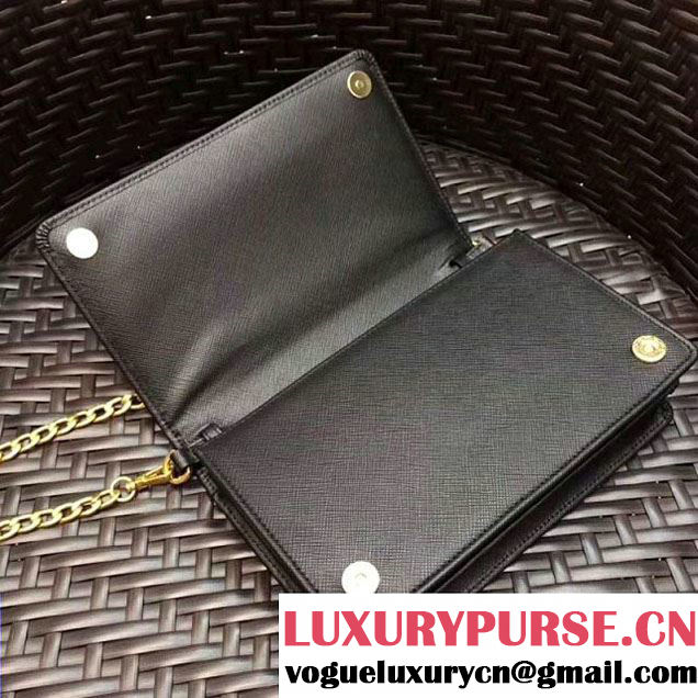 Prada Monochrome Saffiano Leather Small Cross-body Wallet Bag Black 2017 (GYF-7120918 )
