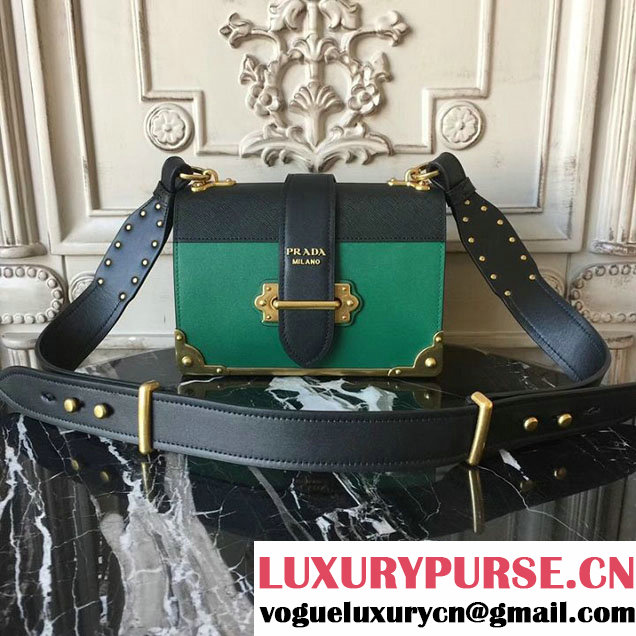 Prada Cahier Shoulder Bag 20cm Calfskin Leather Fall Winter 2017 Bag Collection Black Green