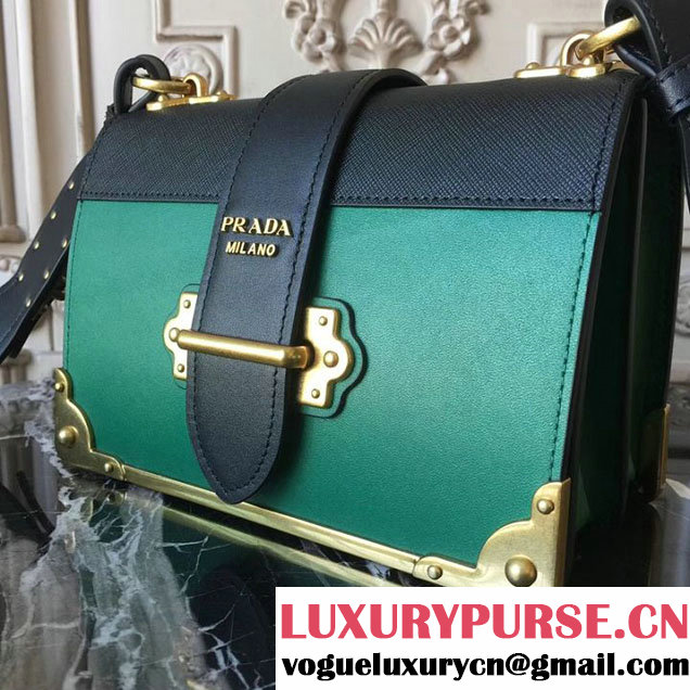Prada Cahier Shoulder Bag 20cm Calfskin Leather Fall Winter 2017 Bag Collection Black Green