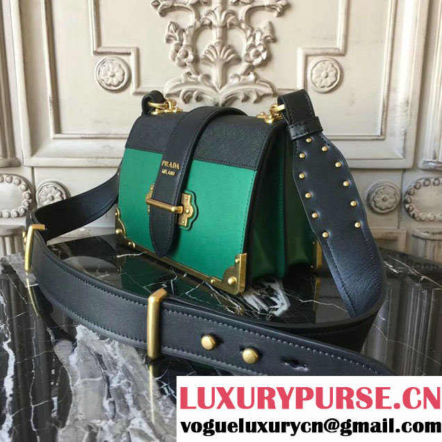 Prada Cahier Shoulder Bag 20cm Calfskin Leather Fall Winter 2017 Bag Collection Black Green
