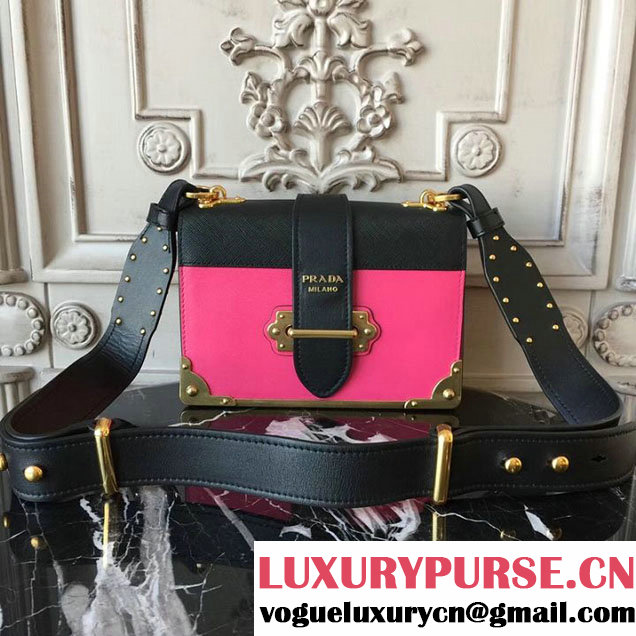 Prada Cahier Shoulder Bag 20cm Calfskin Leather Fall Winter 2017 Bag Collection Pink Black