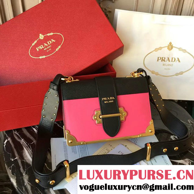 Prada Cahier Shoulder Bag 20cm Calfskin Leather Fall Winter 2017 Bag Collection Pink Black