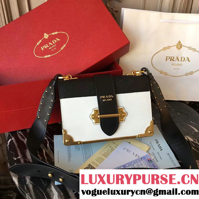 Prada Cahier Shoulder Bag 20cm Calfskin Leather Fall Winter 2017 Bag Collection White Black