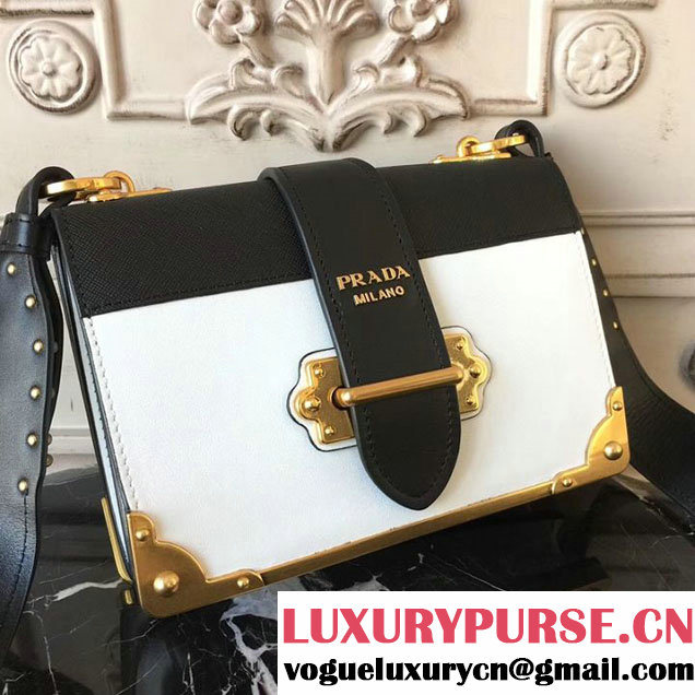 Prada Cahier Shoulder Bag 20cm Calfskin Leather Fall Winter 2017 Bag Collection White Black