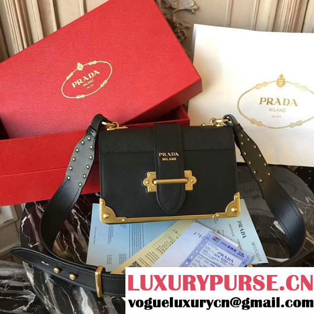 Prada Cahier Shoulder Bag 20cm Calfskin Leather Fall Winter 2017 Bag Collection Black Black
