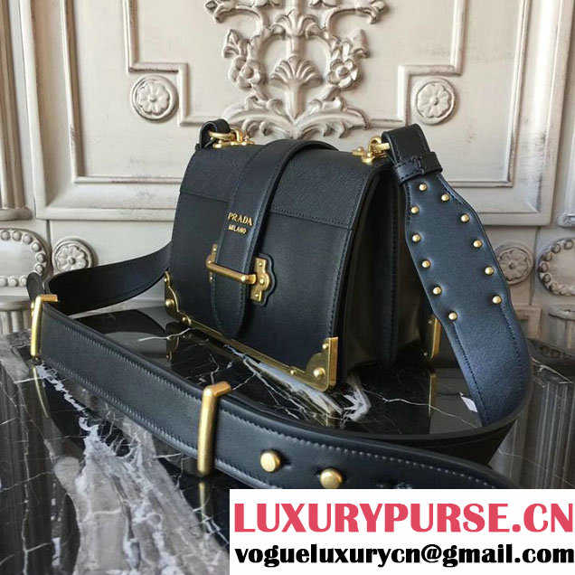 Prada Cahier Shoulder Bag 20cm Calfskin Leather Fall Winter 2017 Bag Collection Black Black