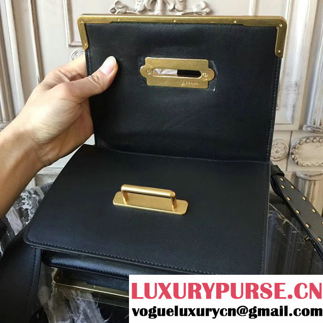 Prada Cahier Shoulder Bag 20cm Calfskin Leather Fall Winter 2017 Bag Collection Black Black