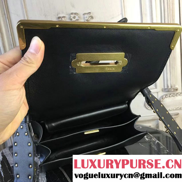 Prada Cahier Shoulder Bag 20cm Calfskin Leather Fall Winter 2017 Bag Collection Black Black