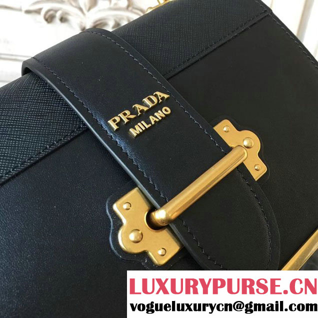 Prada Cahier Shoulder Bag 20cm Calfskin Leather Fall Winter 2017 Bag Collection Black Black