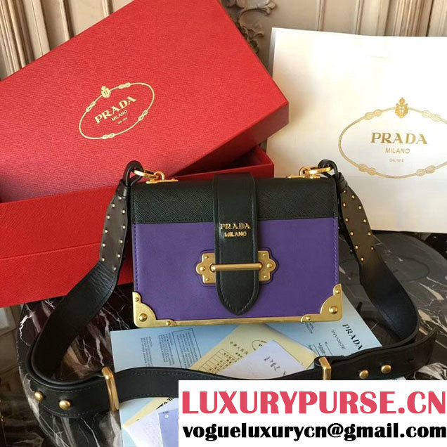 Prada Cahier Shoulder Bag 20cm Calfskin Leather Fall Winter 2017 Bag Collection Purple Black