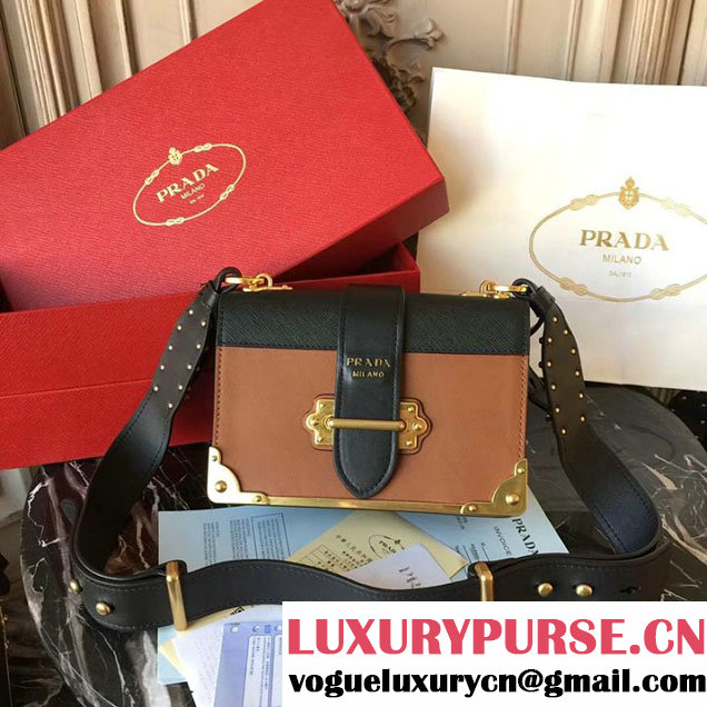 Prada Cahier Shoulder Bag 20cm Calfskin Leather Fall Winter 2017 Bag Collection Tan Black