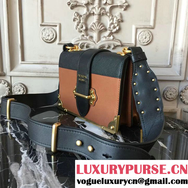 Prada Cahier Shoulder Bag 20cm Calfskin Leather Fall Winter 2017 Bag Collection Tan Black