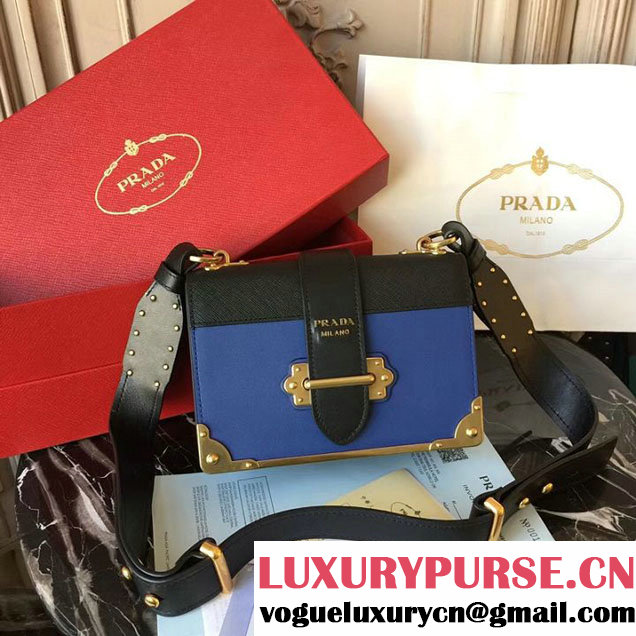 Prada Cahier Shoulder Bag 20cm Calfskin Leather Fall Winter 2017 Bag Collection Blue Black
