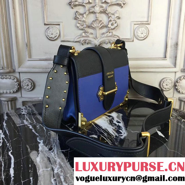 Prada Cahier Shoulder Bag 20cm Calfskin Leather Fall Winter 2017 Bag Collection Blue Black