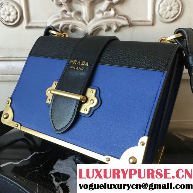 Prada Cahier Shoulder Bag 20cm Calfskin Leather Fall Winter 2017 Bag Collection Blue Black
