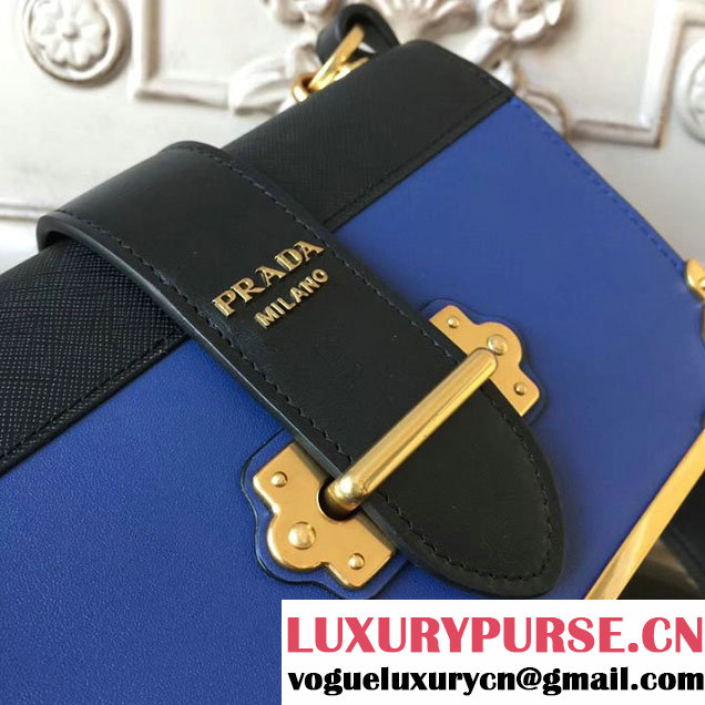 Prada Cahier Shoulder Bag 20cm Calfskin Leather Fall Winter 2017 Bag Collection Blue Black