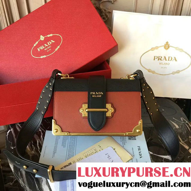 Prada Cahier Shoulder Bag 20cm Calfskin Leather Fall Winter 2017 Bag Collection Rust Black