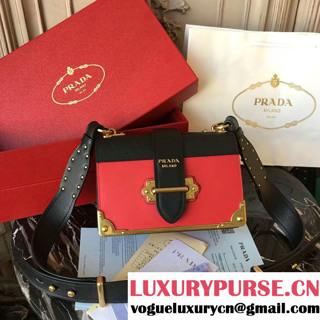 Prada Cahier Shoulder Bag 20cm Calfskin Leather Fall Winter 2017 Bag Collection Red Black