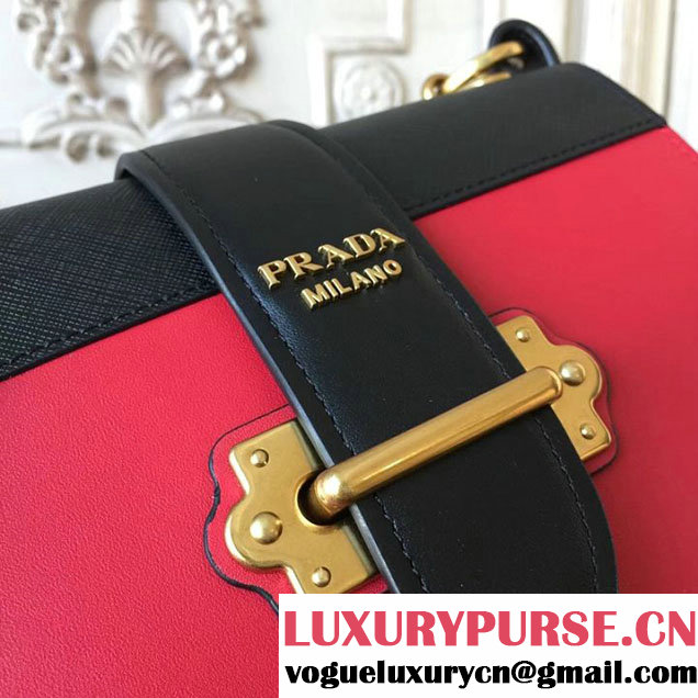 Prada Cahier Shoulder Bag 20cm Calfskin Leather Fall Winter 2017 Bag Collection Red Black