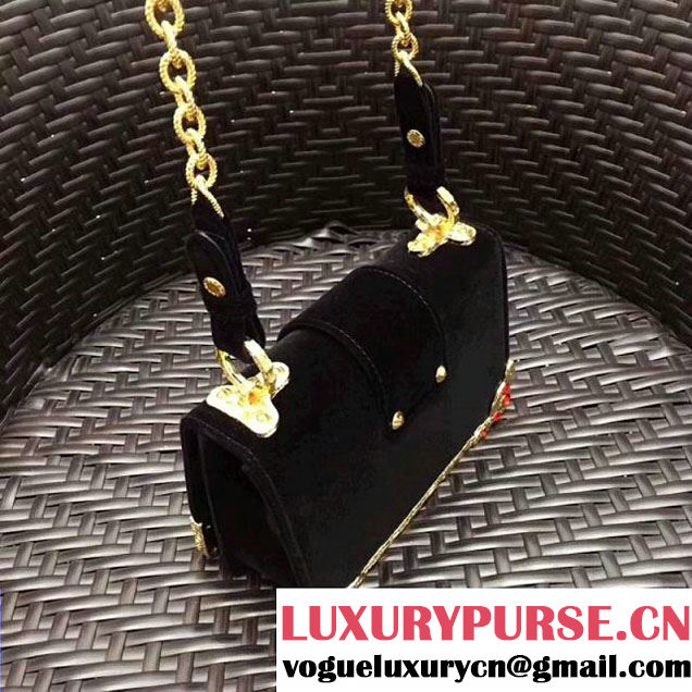 Prada Cahier Velvet Shoulder Bag With Crystals 1BH018 Black 2017 (GYF-7120817 )