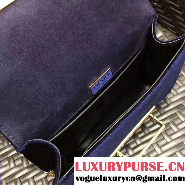 Prada Cahier Velvet Shoulder Bag With Crystals 1BH018 Deep Blue/Black  2017 (GYF-7120816 )