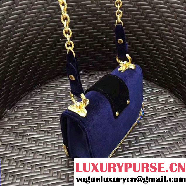 Prada Cahier Velvet Shoulder Bag With Crystals 1BH018 Deep Blue/Black  2017 (GYF-7120816 )