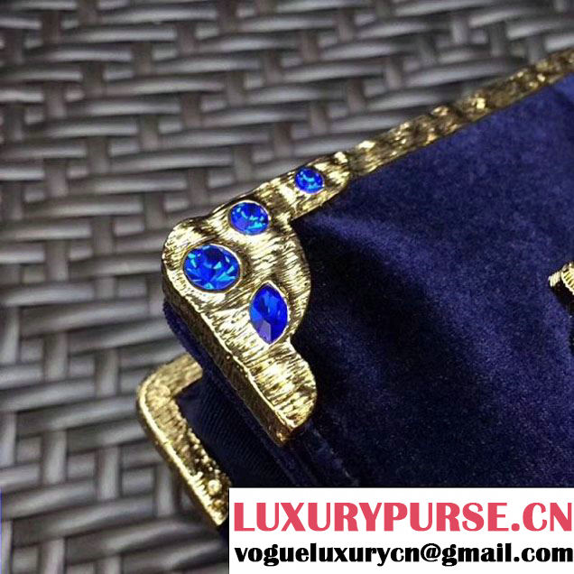Prada Cahier Velvet Shoulder Bag With Crystals 1BH018 Deep Blue/Black  2017 (GYF-7120816 )