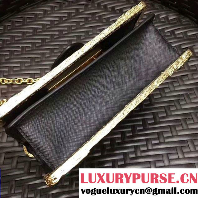 Prada Cahier Leather Shoulder Bag With Crystals 1BH018 Black/Green 2017 (GYF-7120815 )