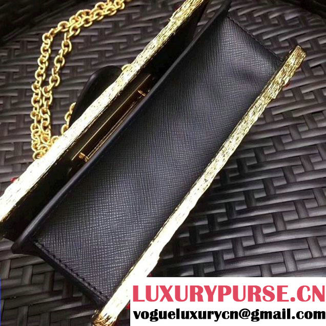 Prada Cahier Leather Shoulder Bag With Crystals 1BH018 Black 2017 (GYF-7120814 )