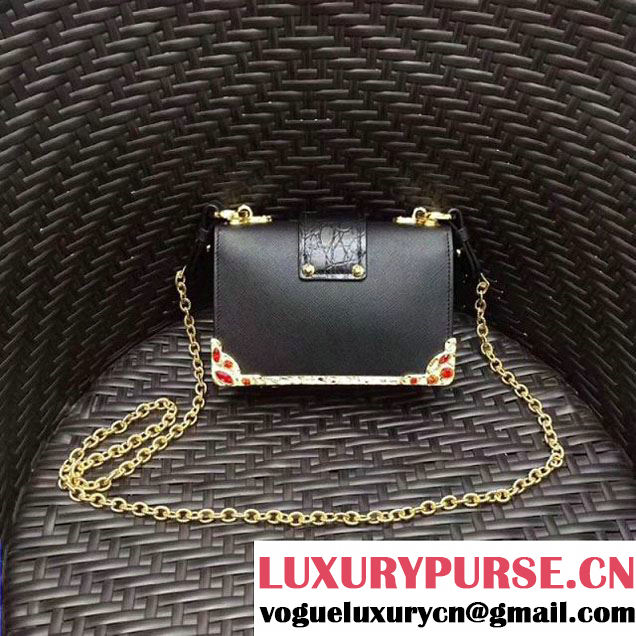 Prada Cahier Leather Shoulder Bag With Crystals 1BH018 Black 2017 (GYF-7120814 )