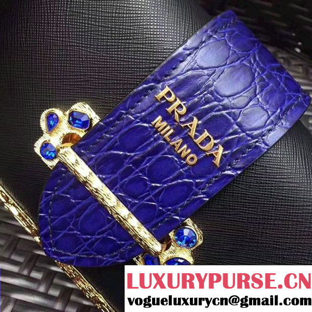Prada Cahier Leather Shoulder Bag With Crystals 1BH018 Black/Purple 2017 (GYF-7120812 )